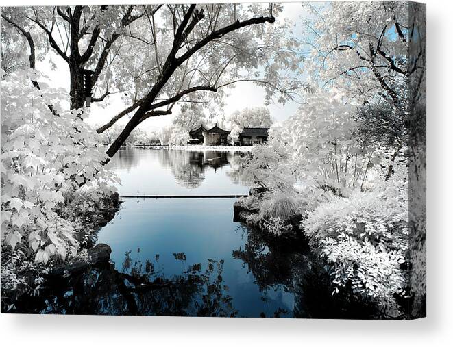 Infrared Canvas Print featuring the photograph Another Look Asia China - Lake of Wisdom by Philippe HUGONNARD