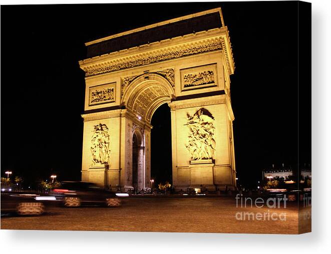 Paris Canvas Print featuring the photograph Arc de Trimphe by Night by Wilko van de Kamp Fine Photo Art