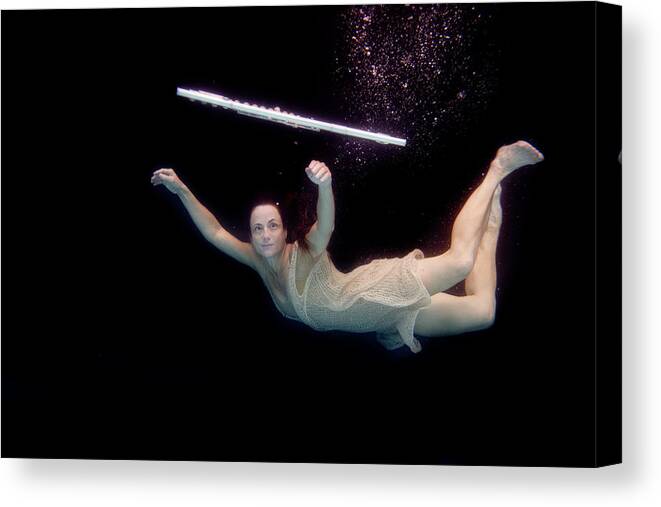 Artist Canvas Print featuring the photograph Artist magically floating with her flute 61 by Dan Friend