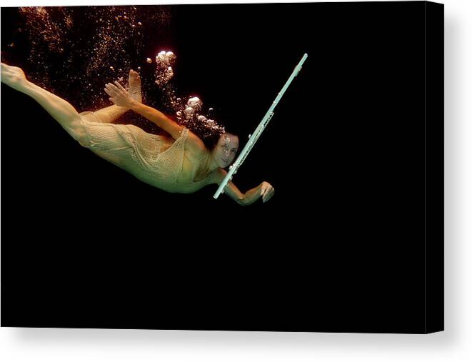 Artist Canvas Print featuring the photograph Artist magically floating with her flute 67 by Dan Friend