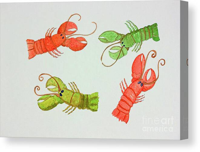 Atlantic Lobsters A Pen & Ink Watercolor Painting By Norma Appleton Canvas Print featuring the painting Atlantic Lobsters by Norma Appleton