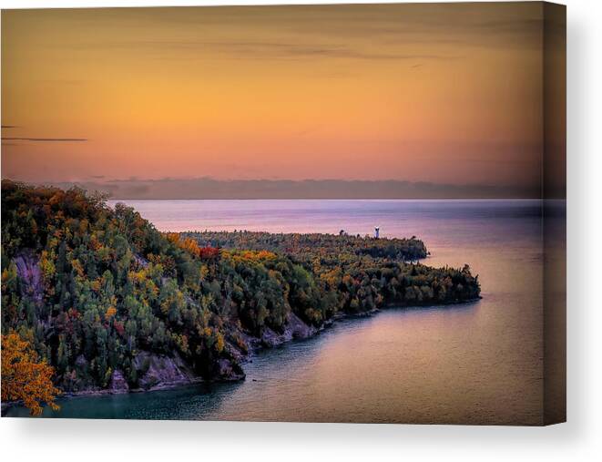 Au Sable Canvas Print featuring the photograph Au Sable Sunset on Lake Superior by Cheryl Strahl