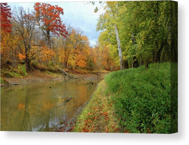 River Canvas Print featuring the digital art Autumn Along the Iroquois River by Scott Kingery