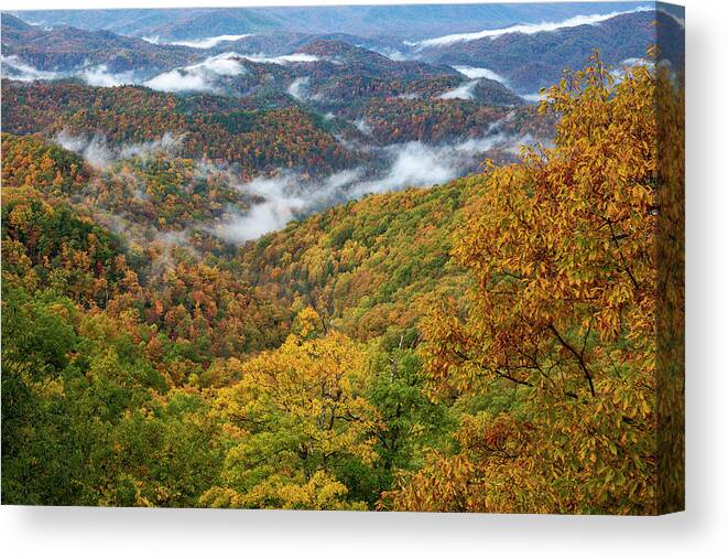 Vivid Autumn Landscape On The Blue Ridge Canvas Print featuring the photograph Autumn Blue Ridge Mountains by Dan Sproul