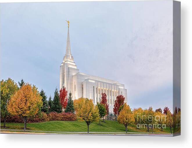 Autumn Canvas Print featuring the photograph Autumn Glory - Rexburg Idaho Temple by Bret Barton