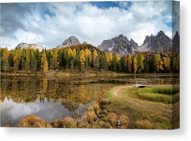 Autumn Canvas Print featuring the photograph Autumn landscape with mountains and trees by Michalakis Ppalis