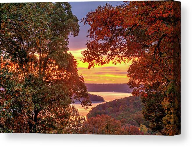 Beaver Lake Canvas Print featuring the photograph Autumn Morning Overlooking Beaver Lake by Gregory Ballos