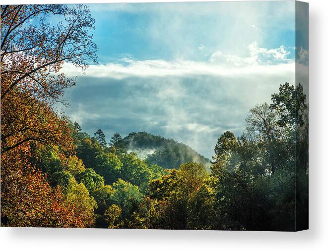 Cherohala Canvas Print featuring the photograph Autumn Mountain Mists by Debra and Dave Vanderlaan