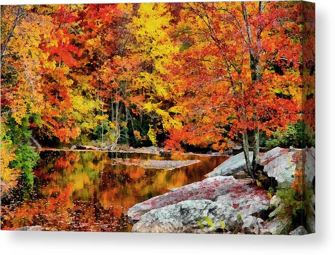 Painted Canvas Print featuring the painting Autumn Reflection by Anthony M Davis