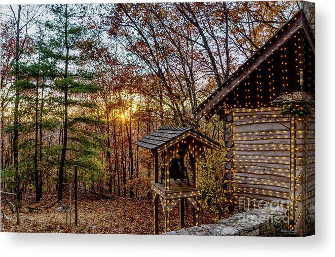 Cabin Canvas Print featuring the photograph Autumn Woods Sunset by Jennifer White