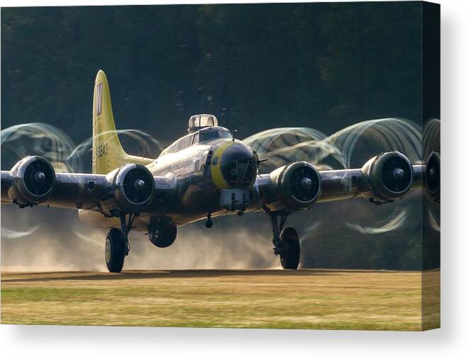Aviation Canvas Print featuring the photograph B-17 Chuckie Taking Off by Liza Eckardt