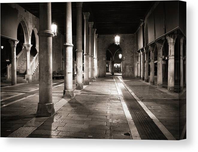 Fine Art Canvas Print featuring the photograph B_002739s - Fish Market by night, Venice by Marco Missiaja