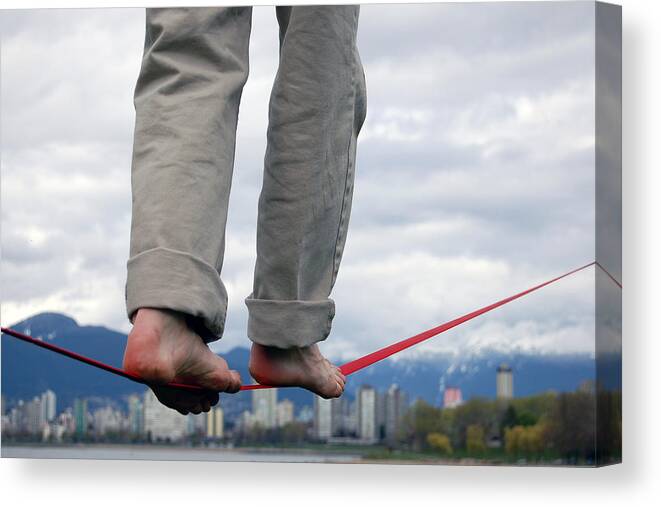 Rolled Up Pants Canvas Print featuring the photograph Balancing, Vancouver, British Columbia by Michael Fuller