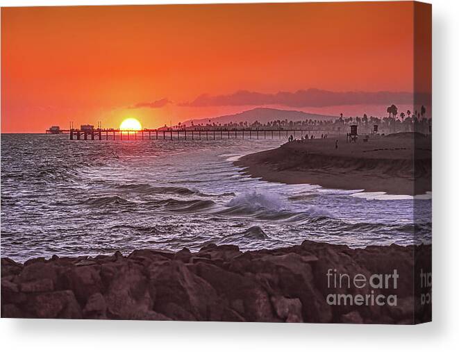 Piers Canvas Print featuring the photograph Balboa And Newport Piers, Newport Beach, California by Don Schimmel