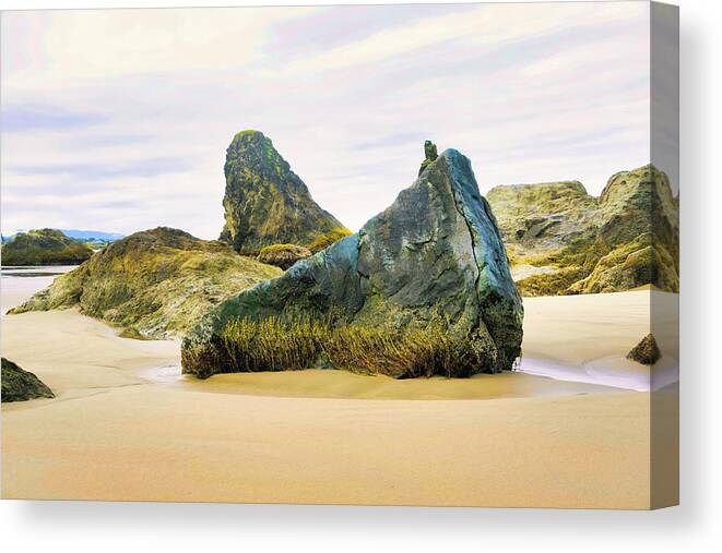 Bandon Canvas Print featuring the photograph Bandon Beach Rocks by Jerry Cahill