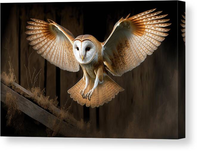 Barn Canvas Print featuring the photograph Barn Owl In Flight by Jim Vallee