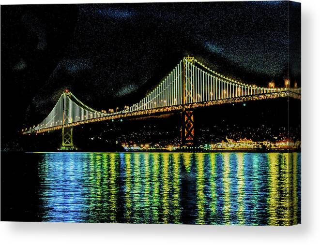 Bay Bridge Lights Canvas Print featuring the photograph Bay Bridge Lights by Terry Walsh