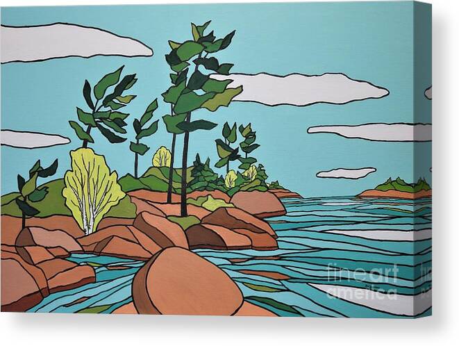 Landscape Canvas Print featuring the painting Bay rocks by Petra Burgmann