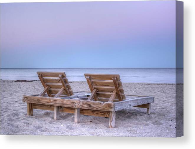 Beach Canvas Print featuring the photograph Beach Chairs at Sunset by Carolyn Hutchins