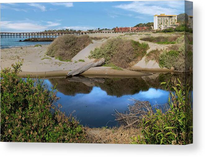 Ventura Canvas Print featuring the photograph Beach Creek Reflections by Matthew DeGrushe