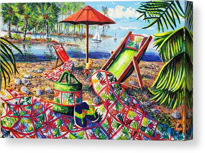 Palm Quilt At The Beach Canvas Print featuring the painting Beach Retreat by Diane Phalen