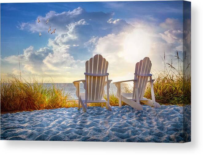 Clouds Canvas Print featuring the photograph Beach Time by Debra and Dave Vanderlaan