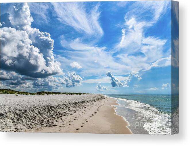 Footprints Canvas Print featuring the photograph Beautiful Beach with Footprints in the Sand by Beachtown Views