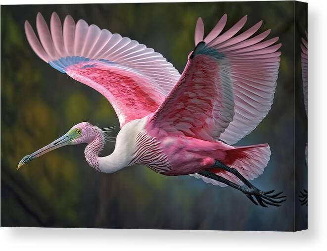 Roseate Canvas Print featuring the photograph Beautiful Roseate Spoonbill in Flight by Jim Vallee