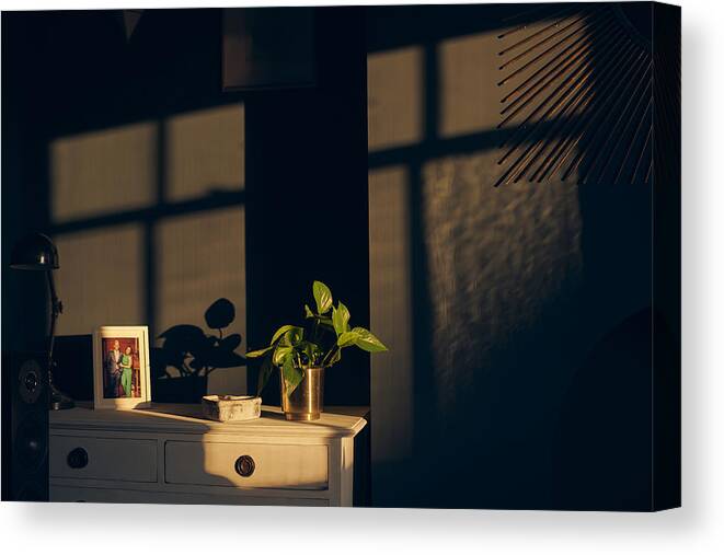 Shadow Canvas Print featuring the photograph Beautiful sunlight showing abstract shadows in home by Barton