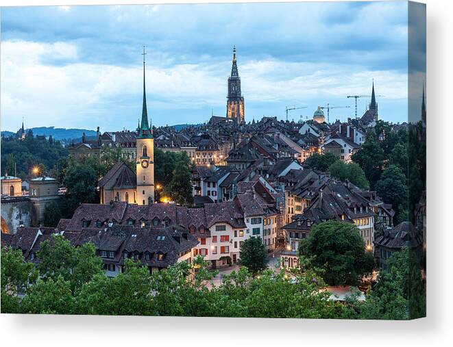 Gothic Style Canvas Print featuring the photograph Bern Panorama by Wolfgang Wörndl
