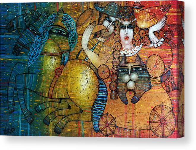 Albena Canvas Print featuring the painting Beyond mountains, beyond rivers... by Albena Vatcheva