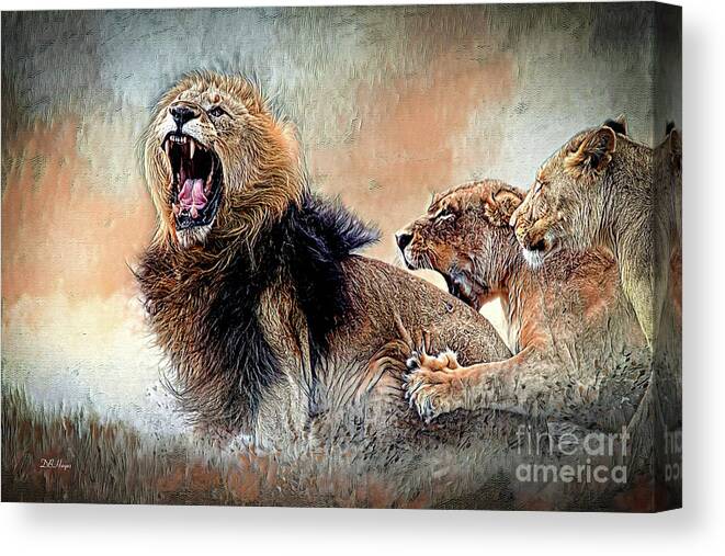 Lions Canvas Print featuring the mixed media Bickering Three by DB Hayes