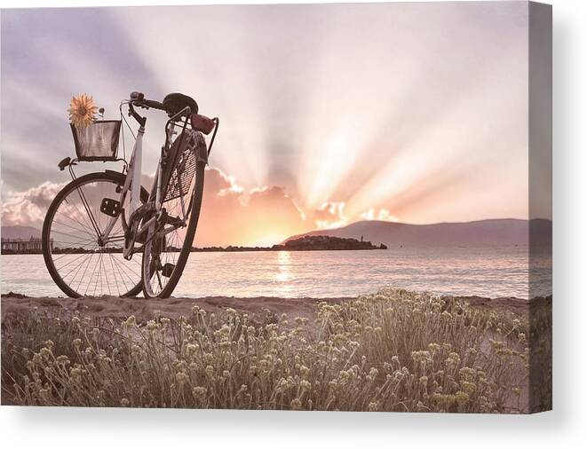 Bike Canvas Print featuring the photograph Bicycle at the Shore Cottage by Debra and Dave Vanderlaan