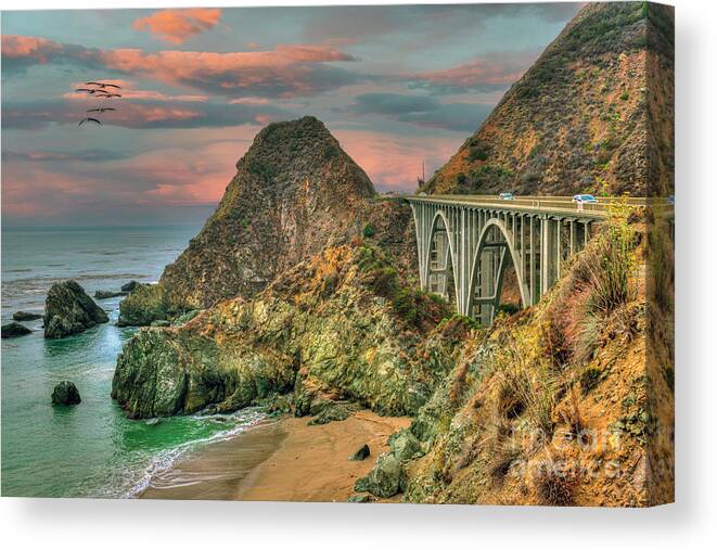 Big Creek Bridge Iconic Bridge In California Canvas Print featuring the photograph Big Creek Bridge by David Zanzinger