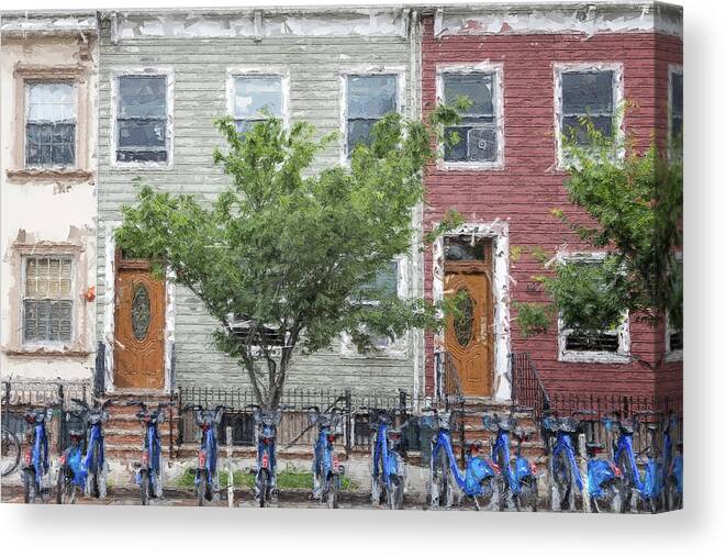 Bikes Canvas Print featuring the digital art Bikes in Brooklyn by Alison Frank