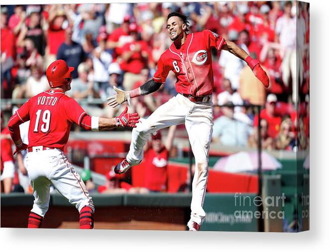 Great American Ball Park Canvas Print featuring the photograph Billy Hamilton and Joey Votto by Kirk Irwin
