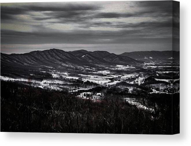 Blue Ridge Mountains Canvas Print featuring the photograph Black and White Snow by Deb Beausoleil