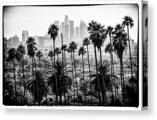 Los Angeles Canvas Print featuring the photograph Black California Series - Los Angeles Skyline by Philippe HUGONNARD
