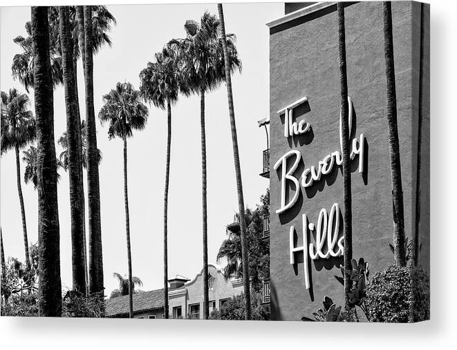 Beverly Hills Canvas Print featuring the photograph Black California Series - The Beverly Hills Hotel by Philippe HUGONNARD