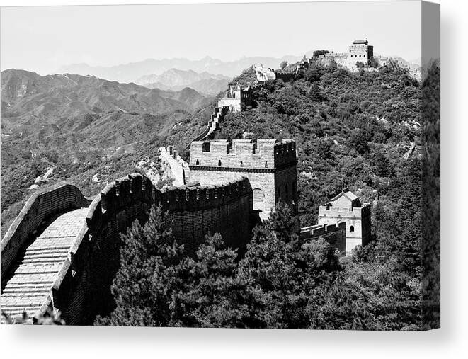 Great Wall Of China Canvas Print featuring the photograph Black China Series - Great Wall of China by Philippe HUGONNARD