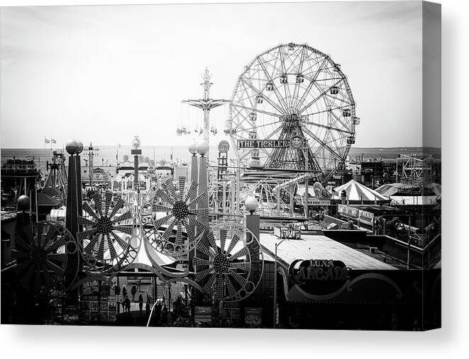 United States Canvas Print featuring the photograph Black Manhattan Series - Vintage Coney Island by Philippe HUGONNARD