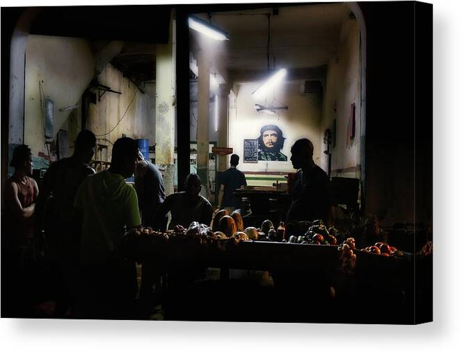 Cuba Canvas Print featuring the photograph Black Market at night by Micah Offman