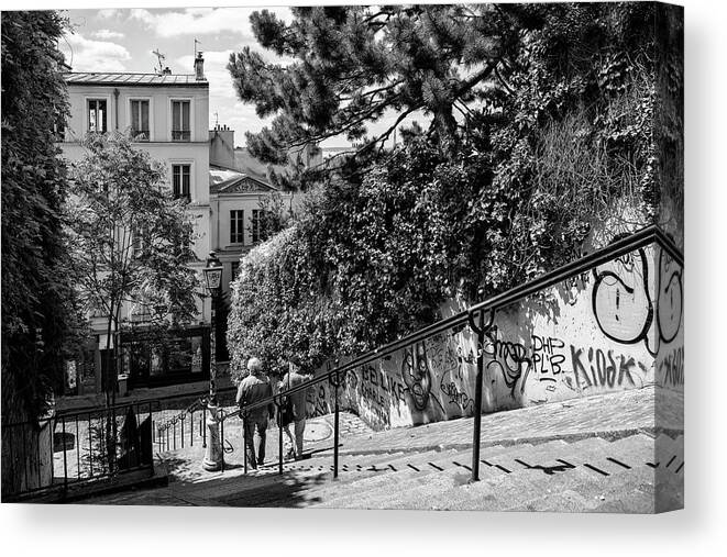 France Canvas Print featuring the photograph Black Montmartre Series - Sunday in Paris by Philippe HUGONNARD