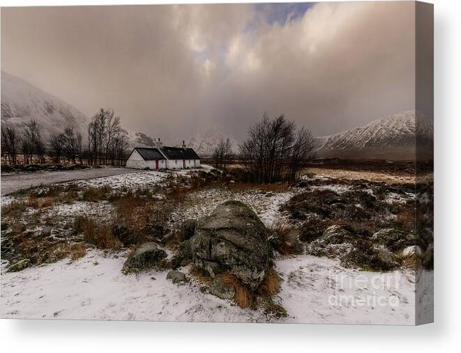 #buachaille Etive Mor #buachailleetivemor #snow #mountainsnow #g Canvas Print featuring the photograph Black Rock Cottage by Keith Thorburn LRPS EFIAP CPAGB