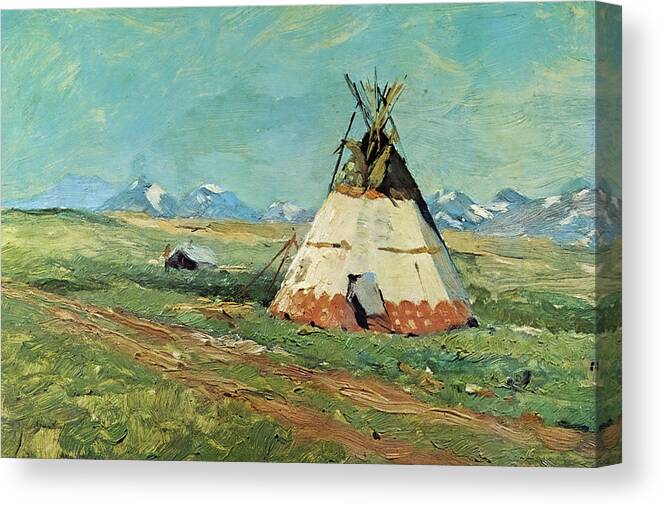 Blackfoot Canvas Print featuring the painting Blackfoot Reservation Montana by Charles Schreyvogel