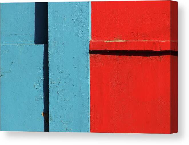 Blue Canvas Print featuring the photograph Blue and Red Wall - Minimalist Background by Prakash Ghai