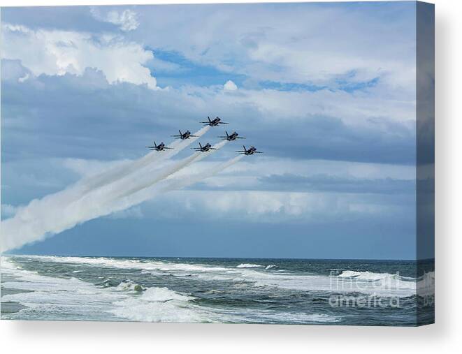 Blue Angels Canvas Print featuring the photograph Blue Angels over the Gulf of Mexico by Beachtown Views