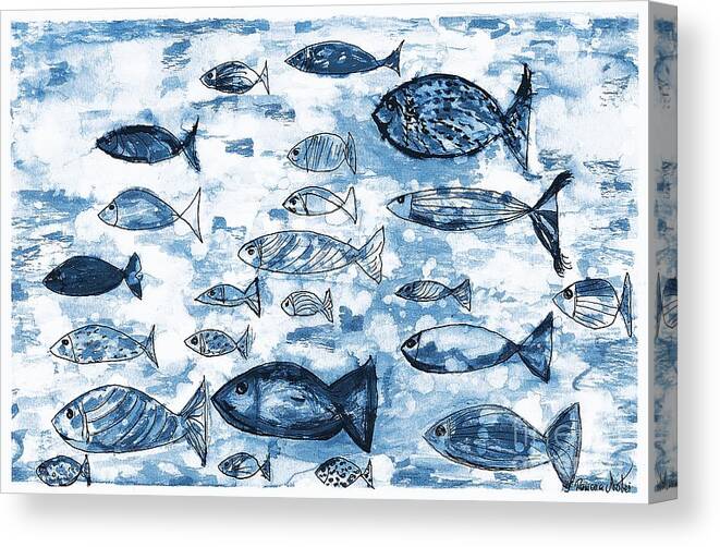 Fish Canvas Print featuring the painting Blue Fish by Ramona Matei