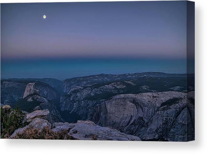 Landscape Canvas Print featuring the photograph Full Moon Blue Hour at Clouds Rest by Romeo Victor