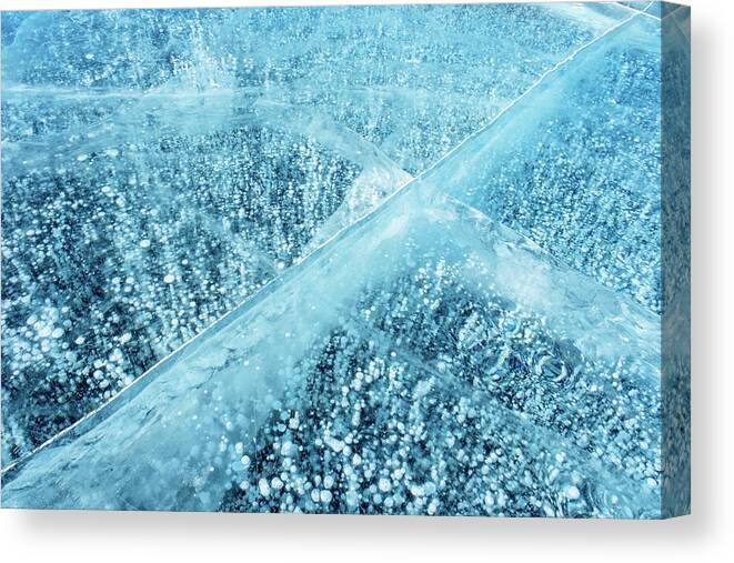 Ice Canvas Print featuring the photograph Blue Ice And Frozen Methane Bubbles by Mikhail Kokhanchikov